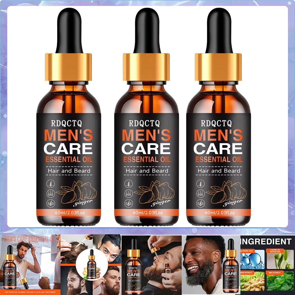 Men Beard Essential Oil Hair Growth Liquid Chest Increase Moisturize Soft Smooth Nourish Thicken for Grooming Hair Facial Care
