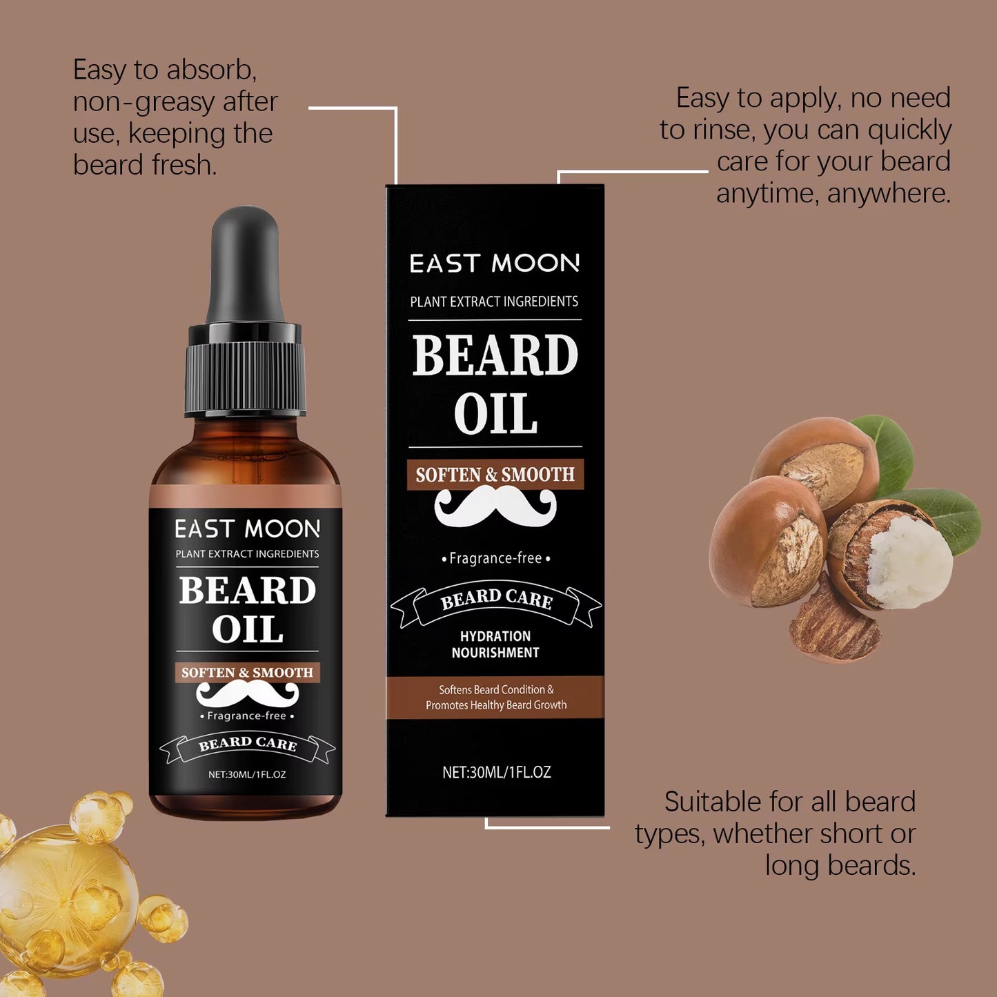 Men Beard Essential Oil Increase Moisturize Soft Smooth Nourish Thicken for Grooming Hair Facial Care Beard Growth Oil