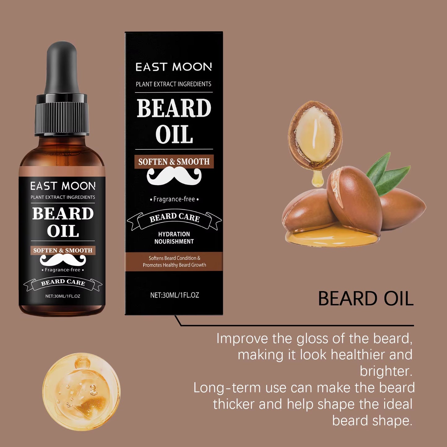 Men Beard Essential Oil Increase Moisturize Soft Smooth Nourish Thicken for Grooming Hair Facial Care Beard Growth Oil