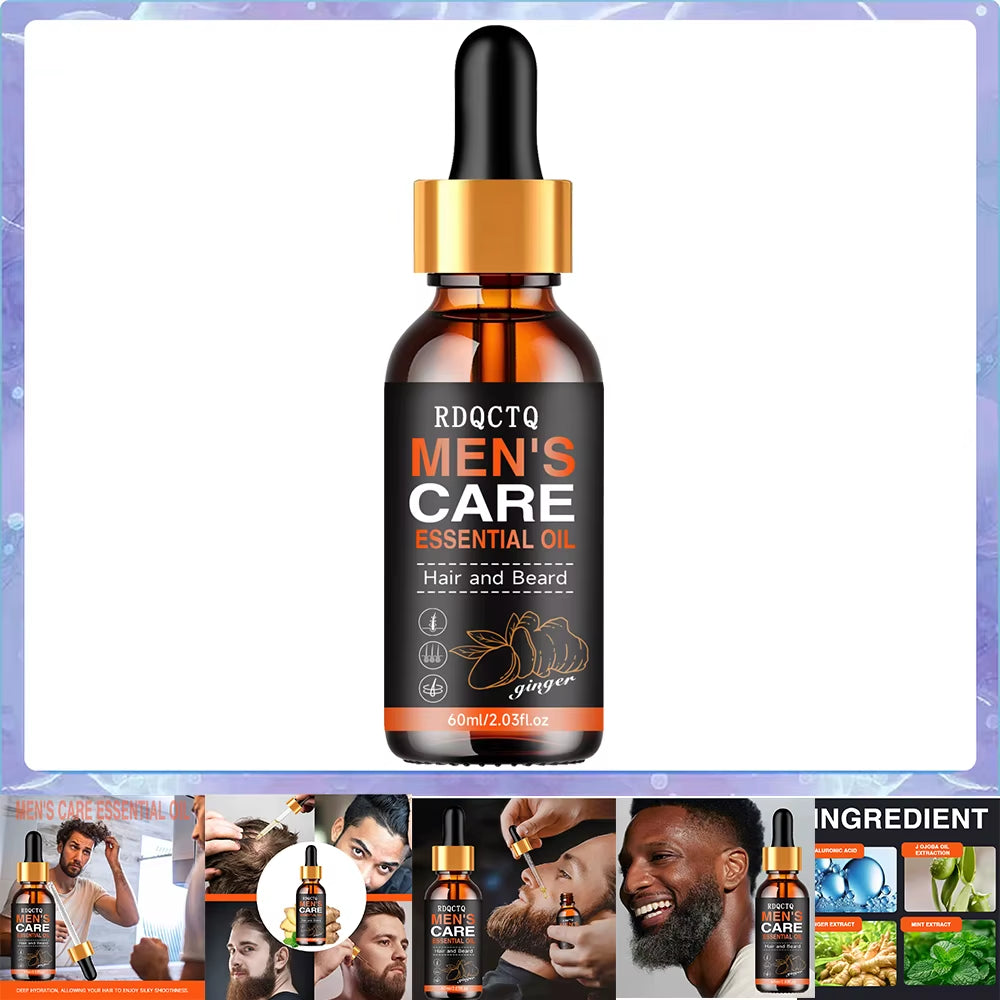 Men Beard Essential Oil Hair Growth Liquid Chest Increase Moisturize Soft Smooth Nourish Thicken for Grooming Hair Facial Care