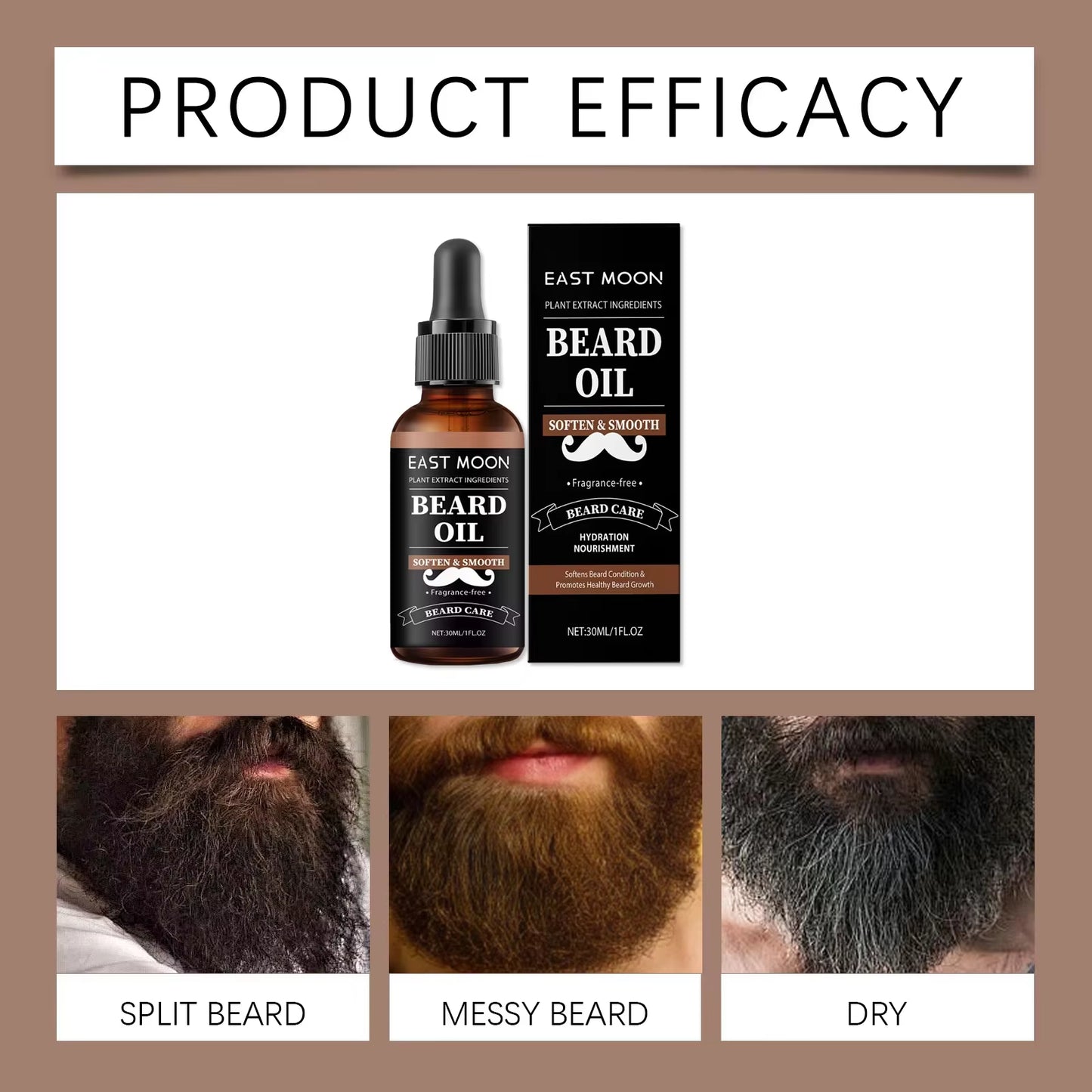 Men Beard Essential Oil Increase Moisturize Soft Smooth Nourish Thicken for Grooming Hair Facial Care Beard Growth Oil